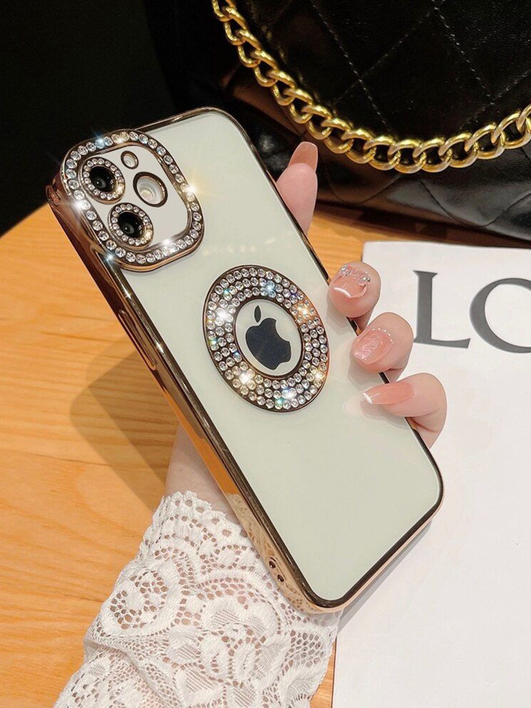 

Luxury Kase Embellished iPhone 12 Back Mobile Case LK030, Gold