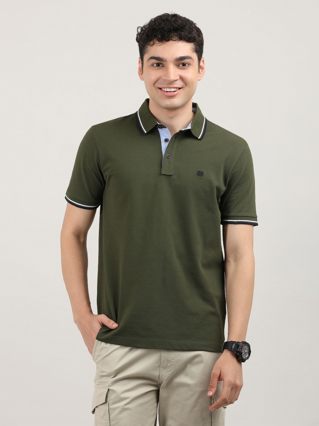 

DRAGON HILL Men Polo Collar Pockets Slim Fit T-shirt, Olive