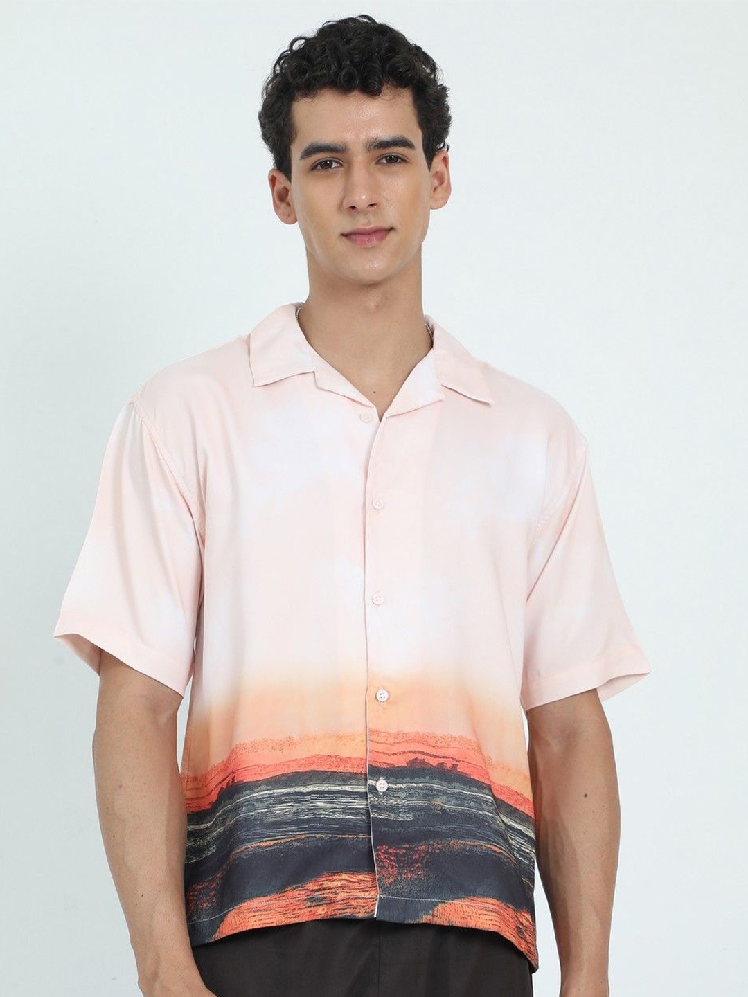 

NEVER NEUD Men Relaxed Satin Sundowner Printed Oversized Casual Shirt, Multi