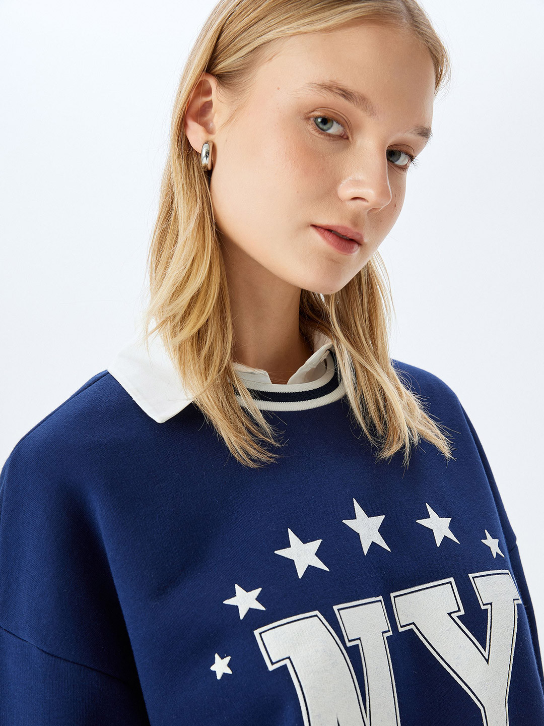 

Koton Women Printed Pullover Sweatshirt, Navy blue