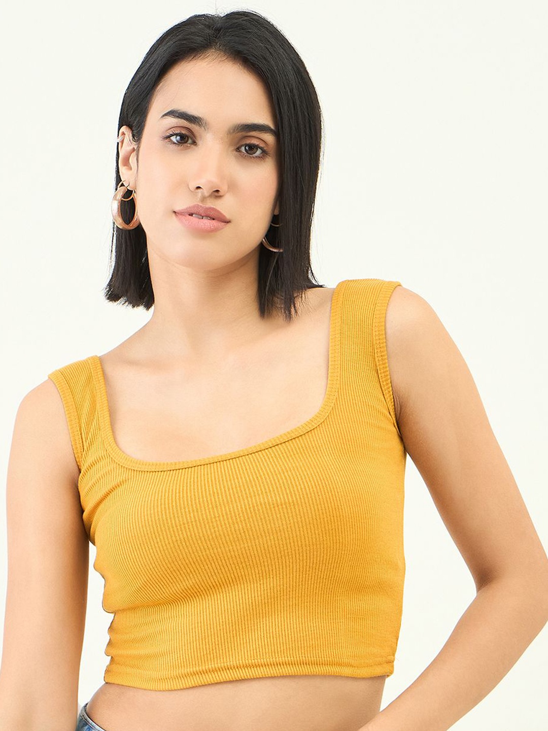 

bearbrother Square Neck Sleeveless Regular Fit Crop Tank Top, Mustard