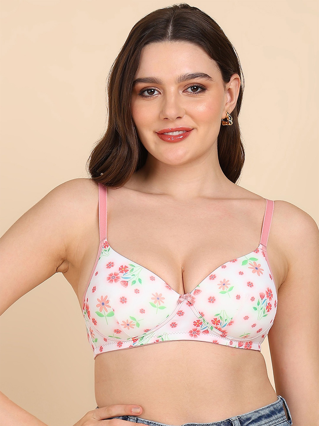 

Tweens Floral Printed Full Coverage Lightly Padded T-shirt Bra - All Day Comfort, White