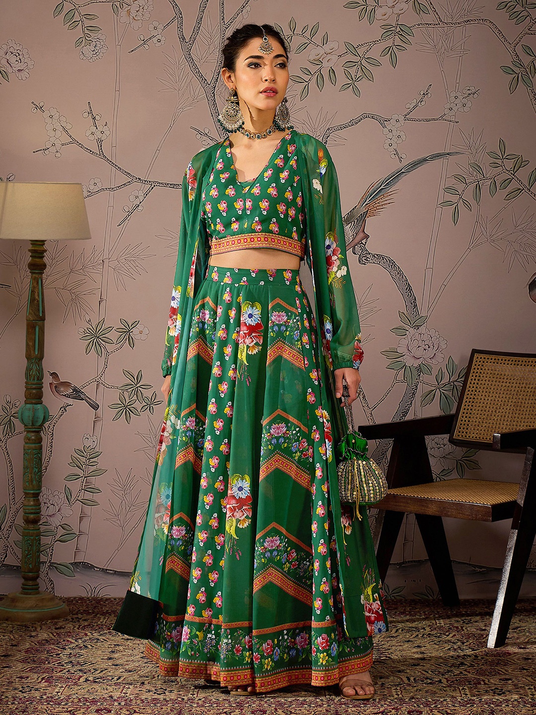 

Shae by SASSAFRAS Printed Ready to Wear Lehenga &, Green