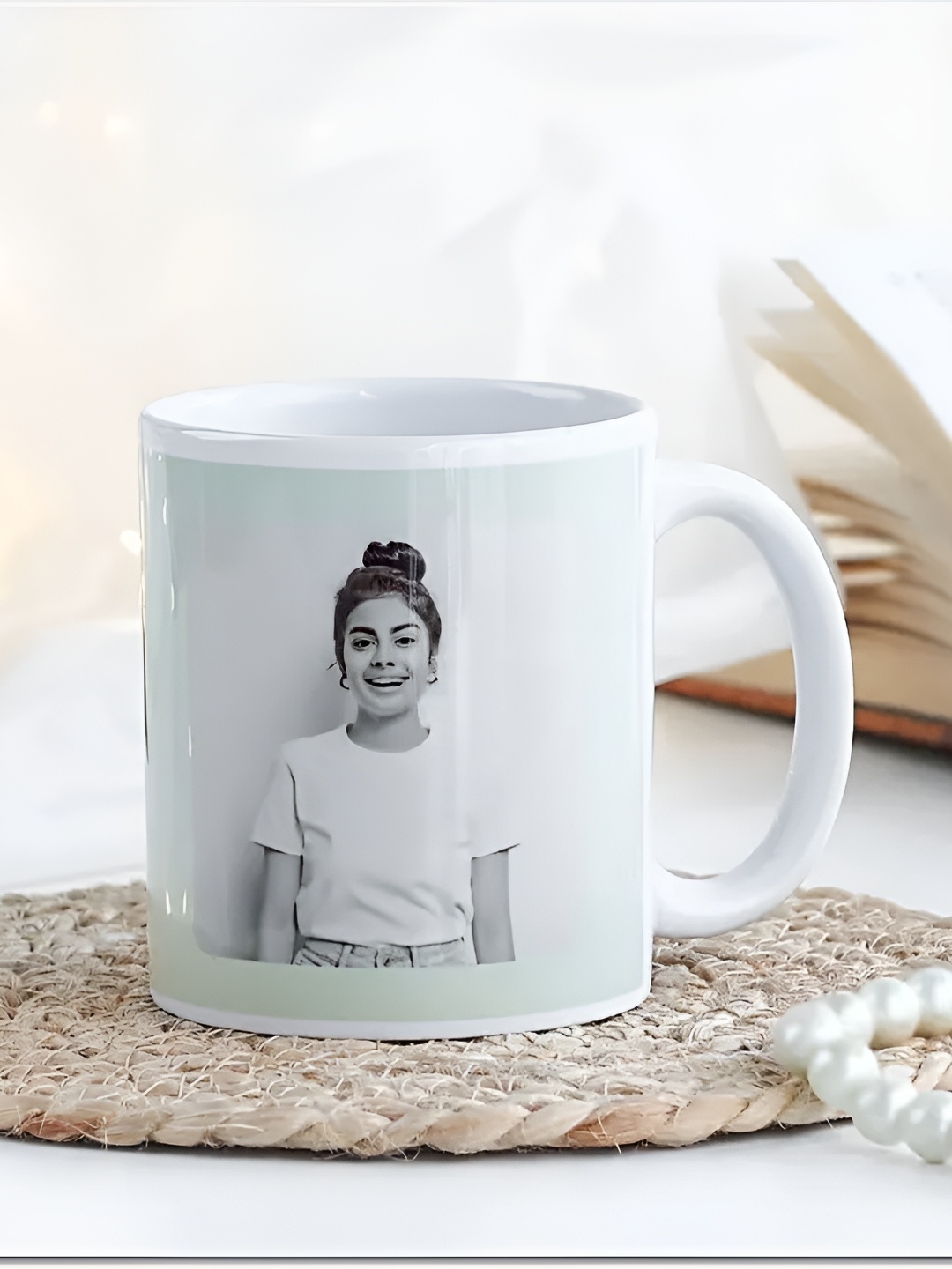 

fnp White & Green Printed Ceramic Glossy Mugs Set of Cups and Mugs