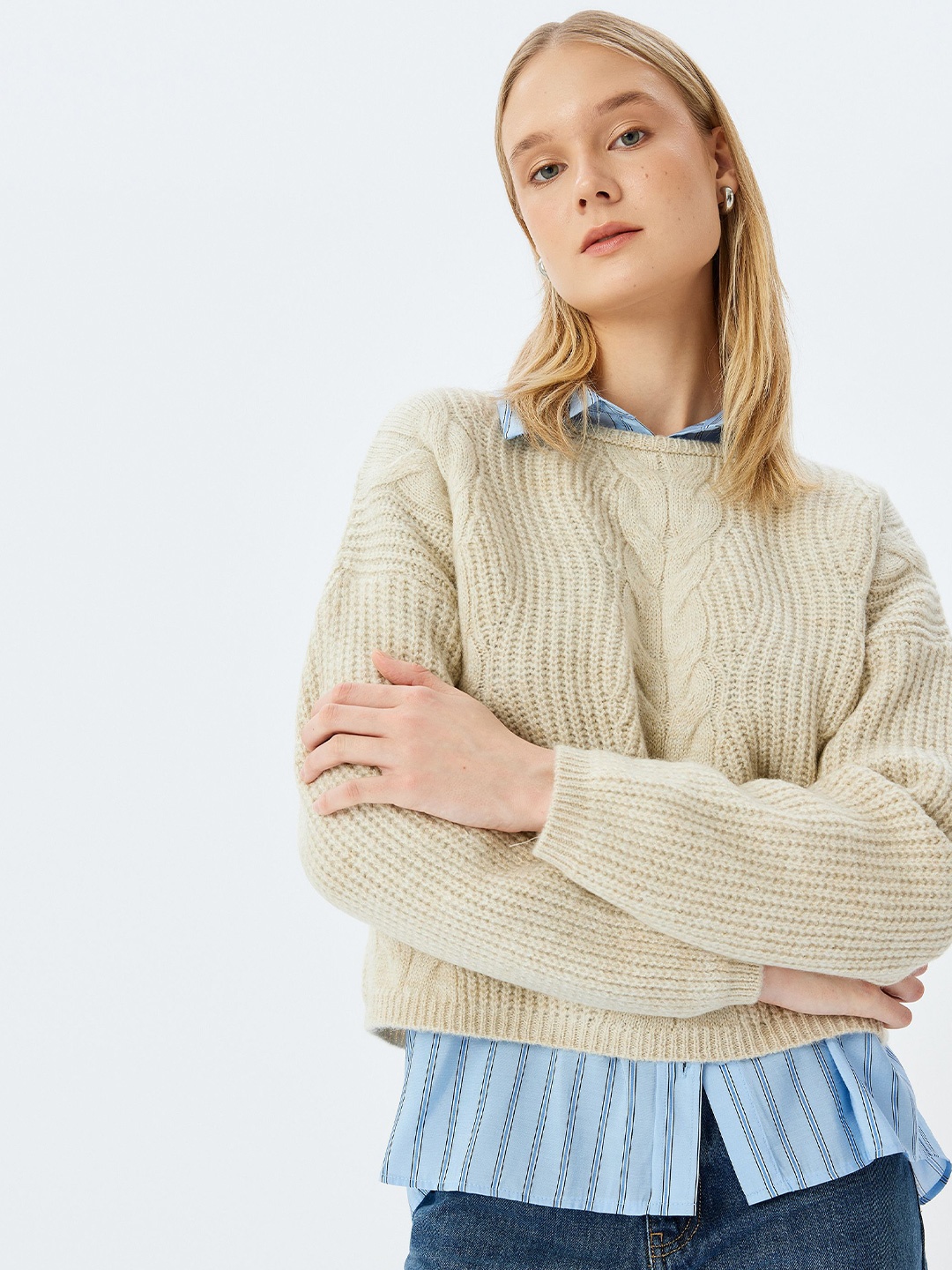 

Koton Women Cable Knit Pullover Sweaters, Beige
