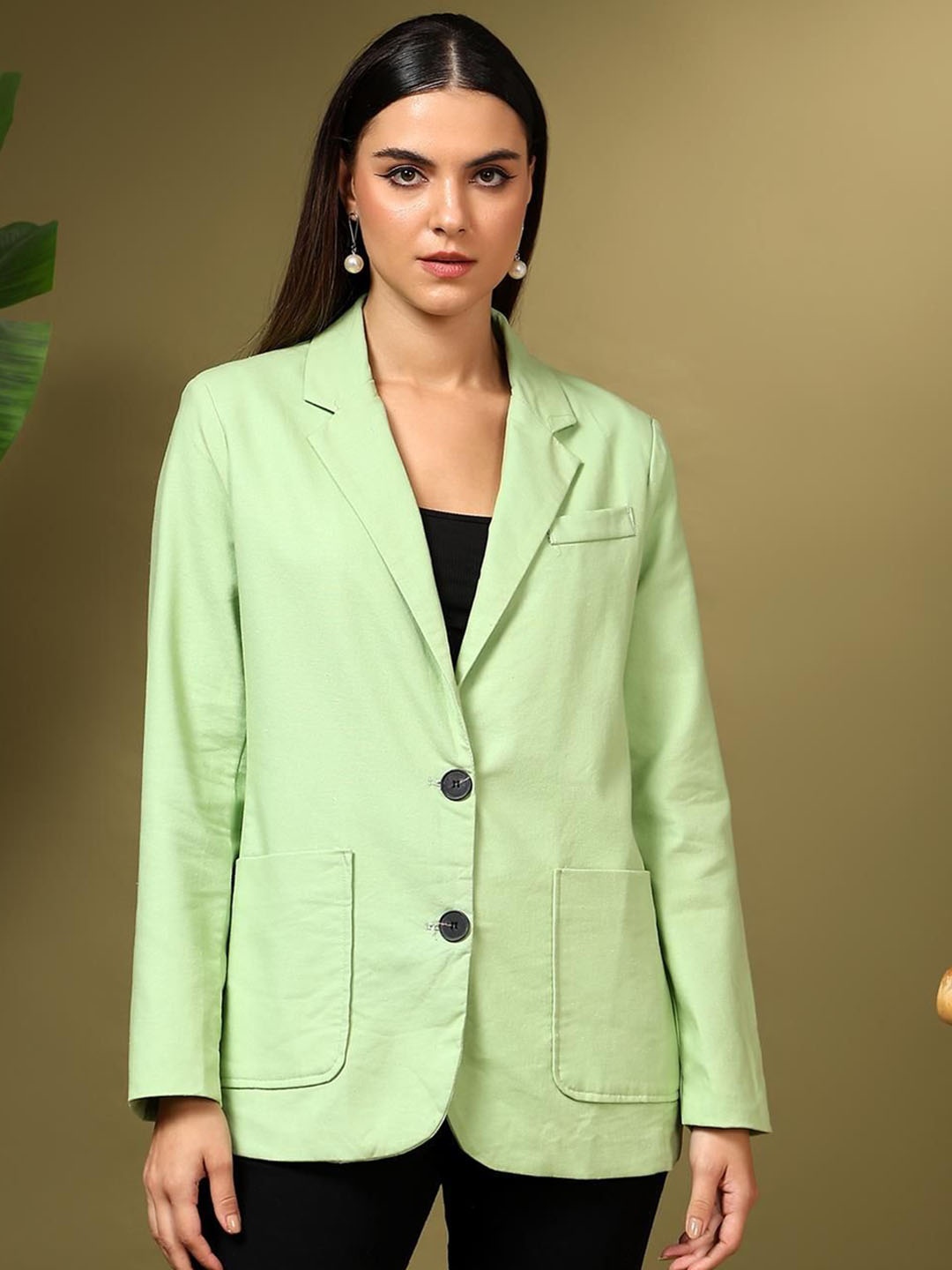 

Kotty Notched Lapel Single Breasted Blazer, Green