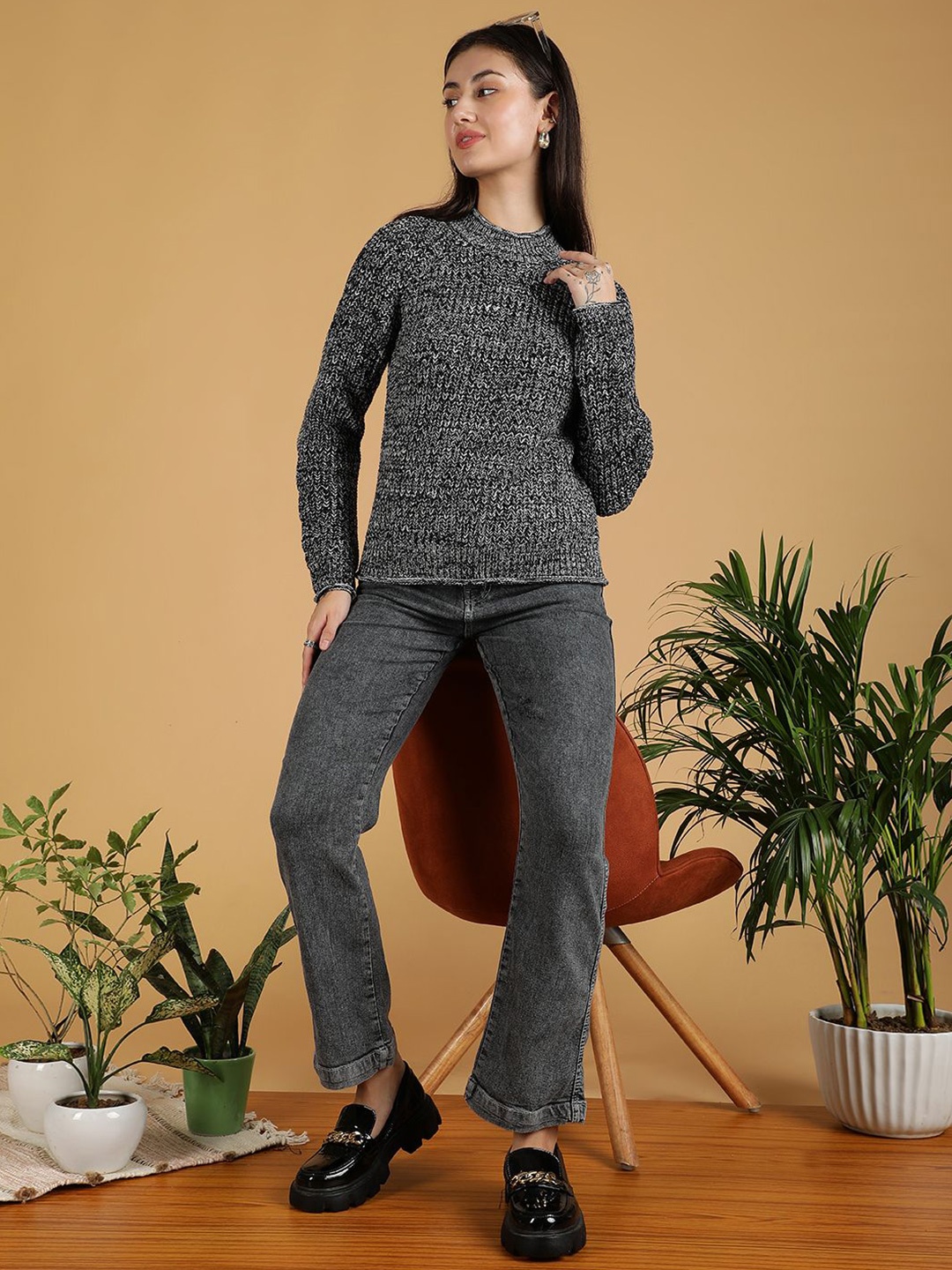 

Stylecast X Kotty Women Turtle Neck Pullover Sweater, Grey melange