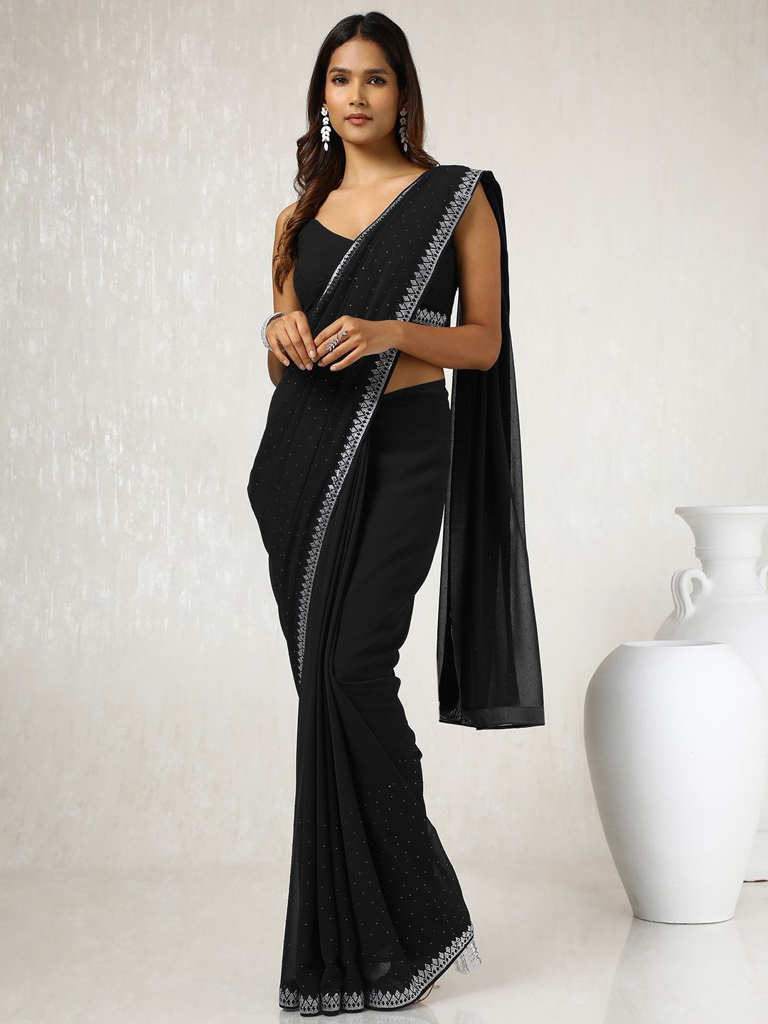 

Soch Embellished Beads and Stones Pure Georgette Saree, Black