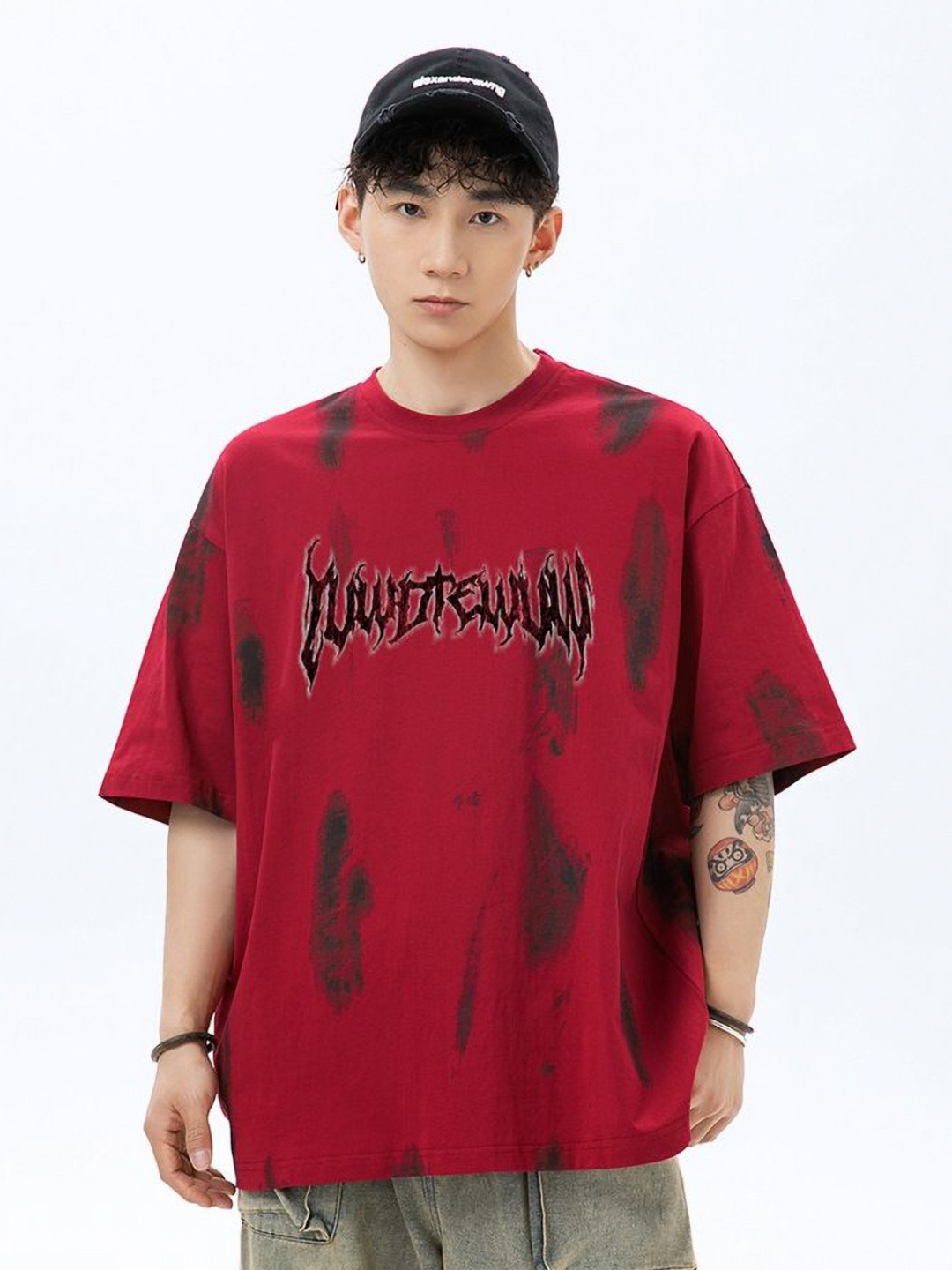 

HERE&NOW Men Printed V-Neck T-shirt, Red