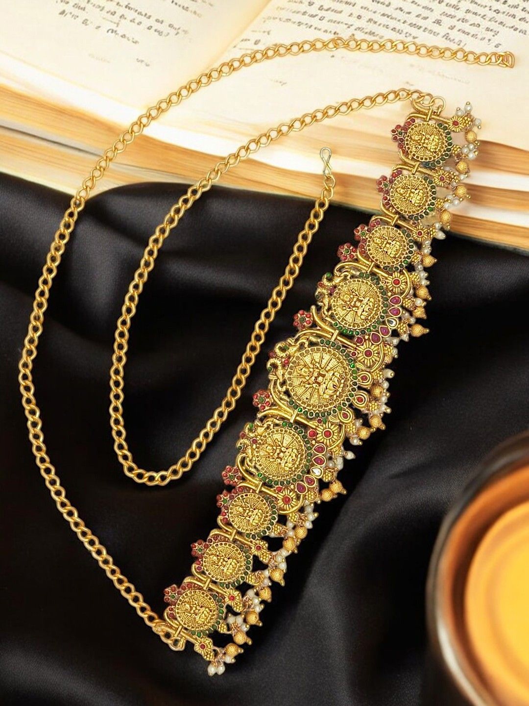 

FEMMIBELLA Artificial Stones Studded Waist Chain Saree Accessories, Gold