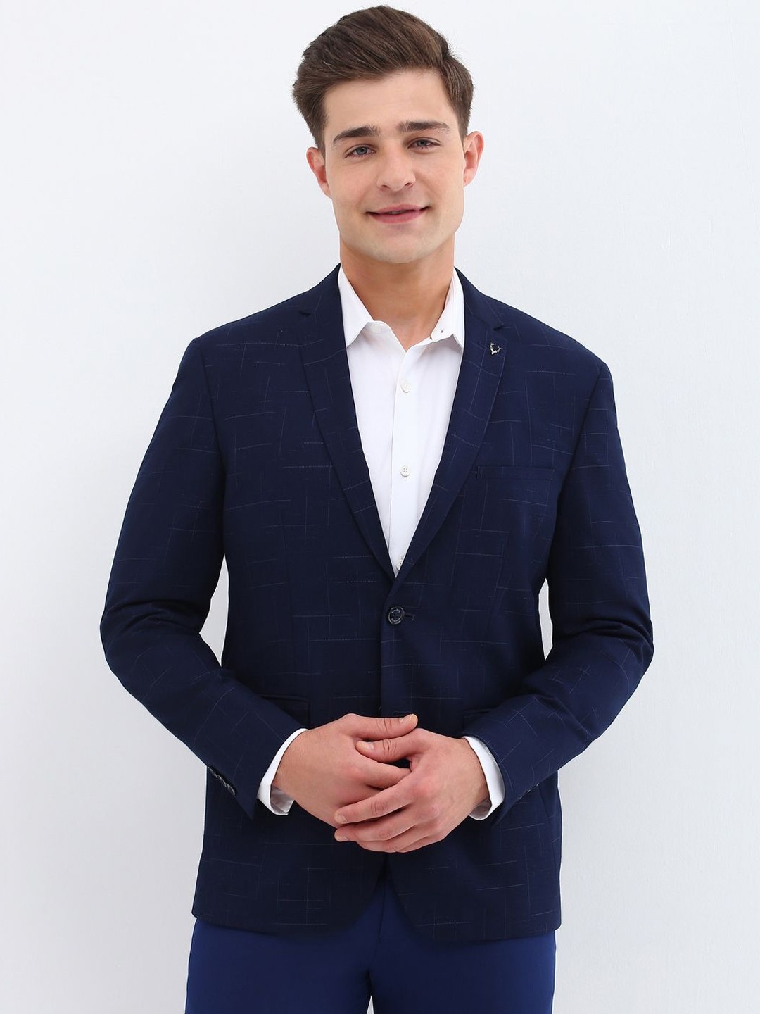 

Allen Solly Printed Slim-Fit Single-Breasted Formal Blazer, Navy blue