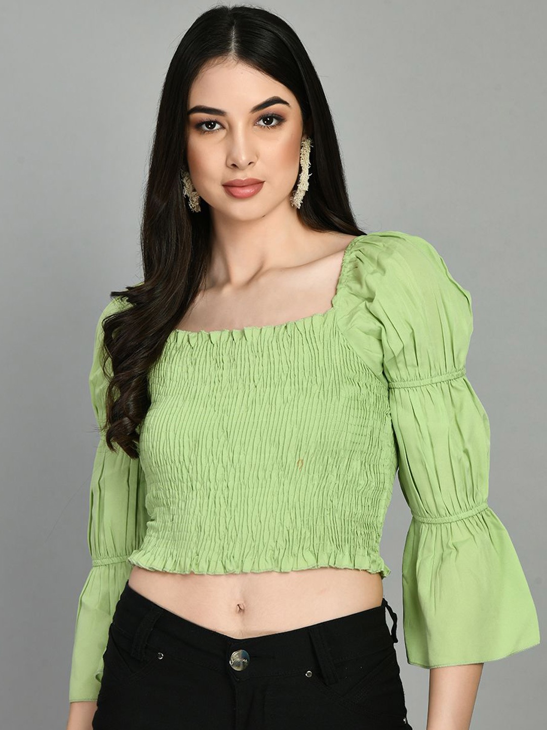 

all about you Puff Sleeve Crop Top, Green