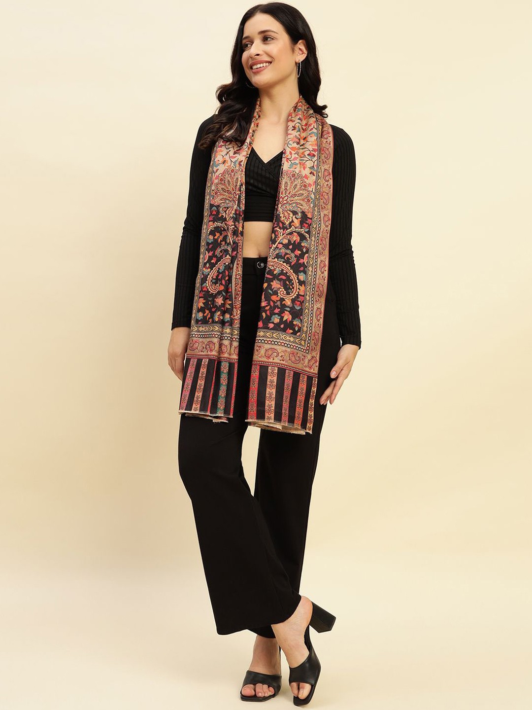 

WEAVERS VILLA Women Printed Shawl, Black