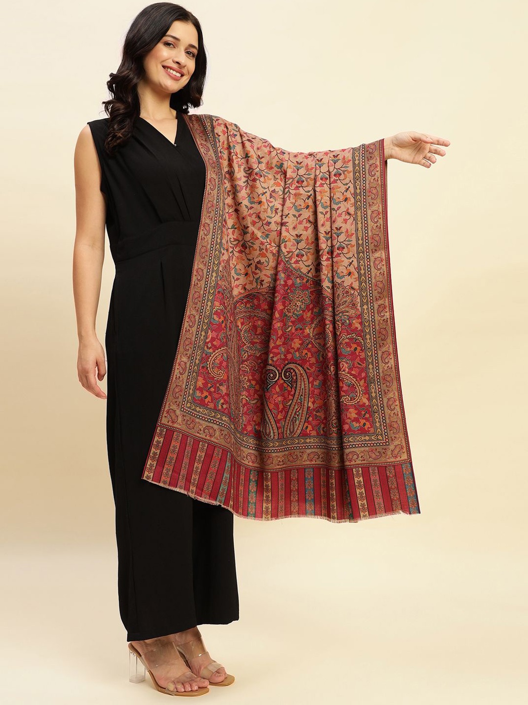 

WEAVERS VILLA Women Floral Printed Shawl, Pink