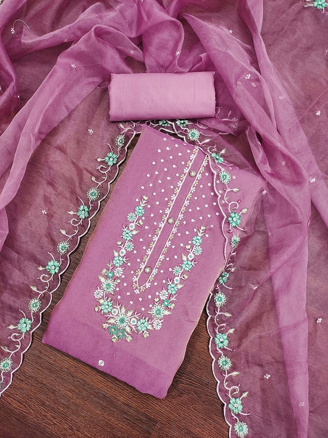 

KALINI Embroidered Unstitched Dress Material, Purple