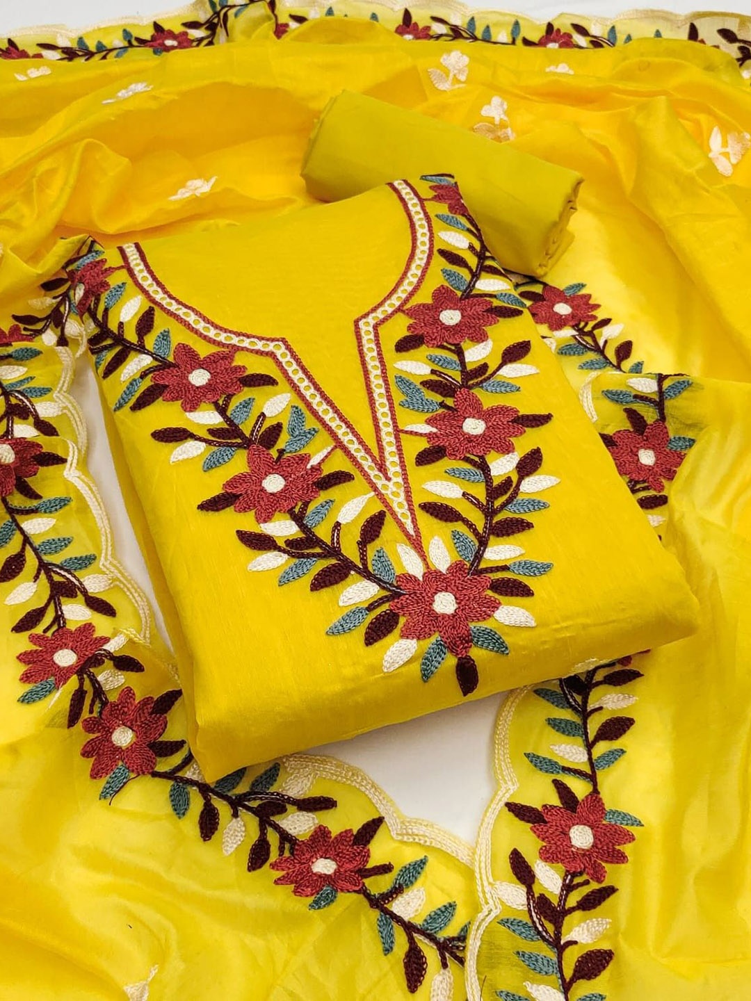 

mimi design Unstitched Dress Material, Yellow