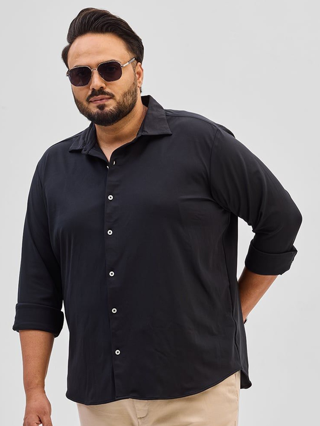 

Snitch Men Plus Size Classic Spread Collar Solid Casual Shirt, Black