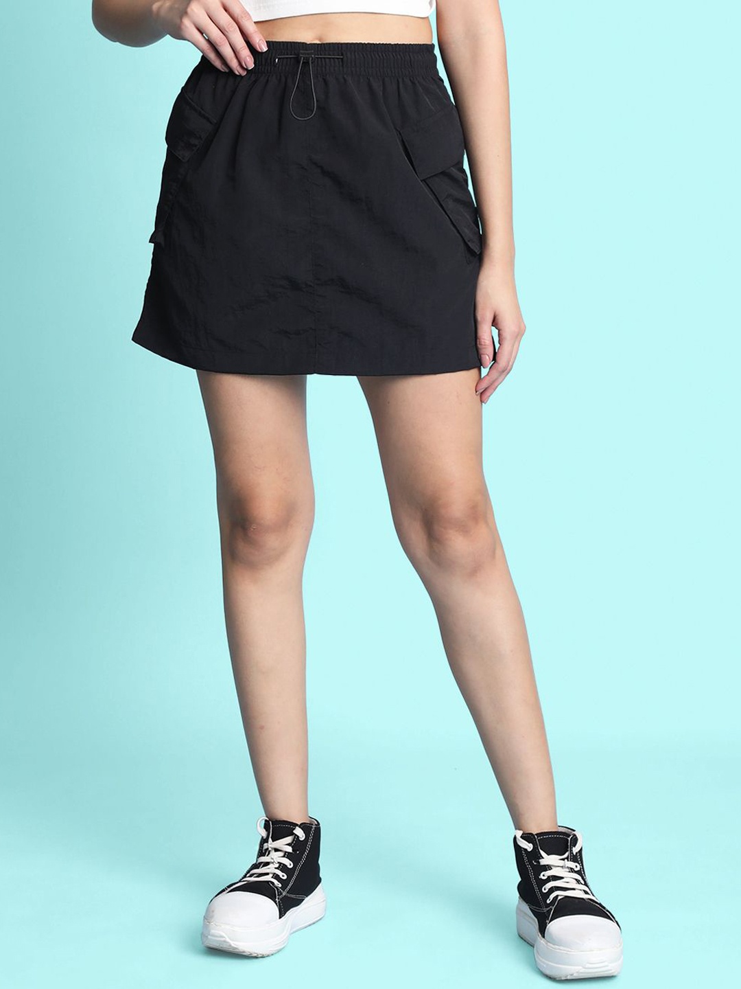 

Bene Kleed Crushed Nylon A-Line Mini Skirt, Black