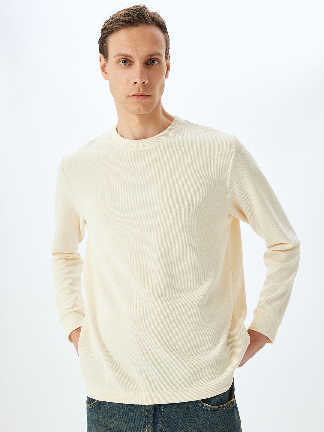 

Koton Men Cotton Round Neck Sweatshirt, Beige