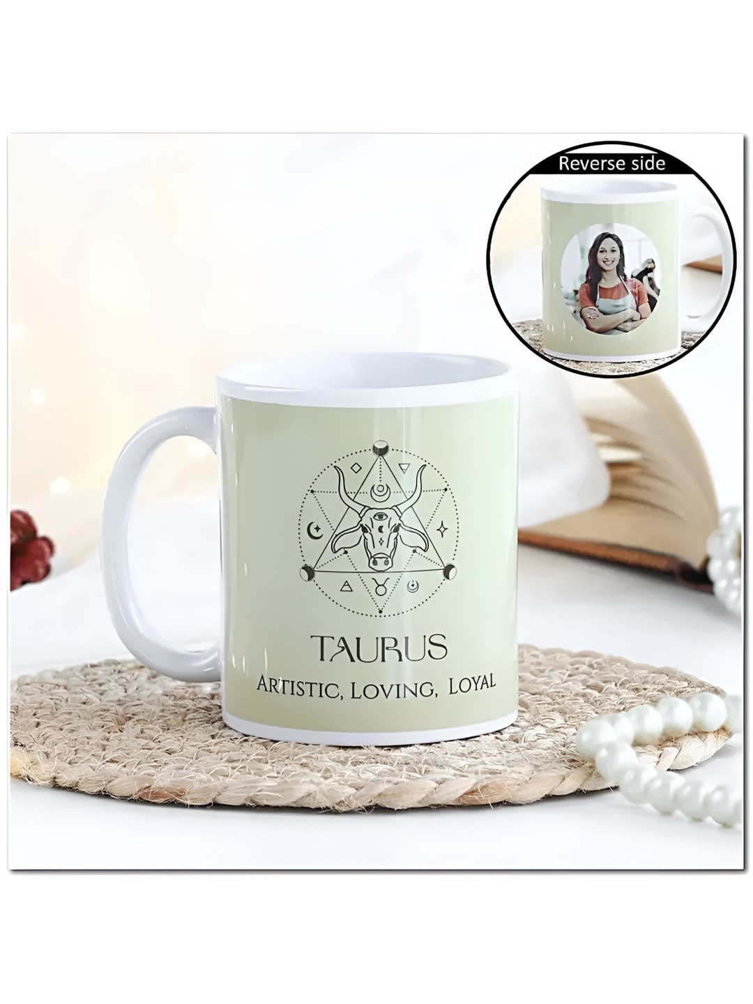 

fnp Green & Beige Printed Ceramic Glossy Mugs Set of Cups and Mugs