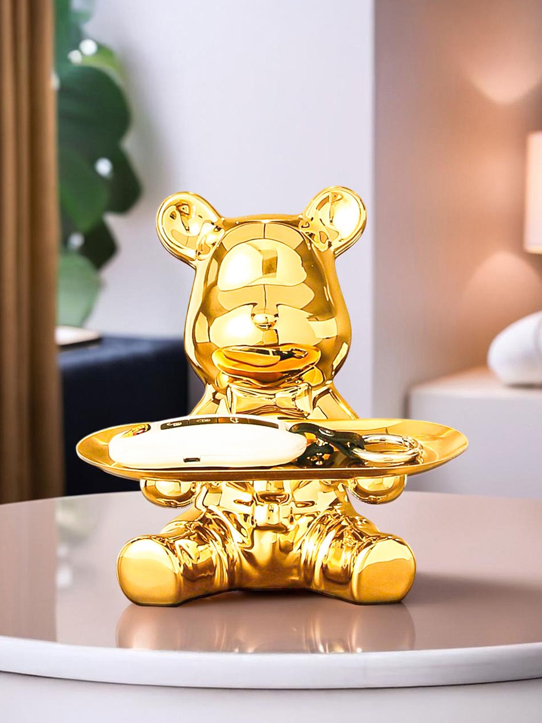 

Ekhasa Gold-Toned Bear Figurine Showpiece with Organiser Tray