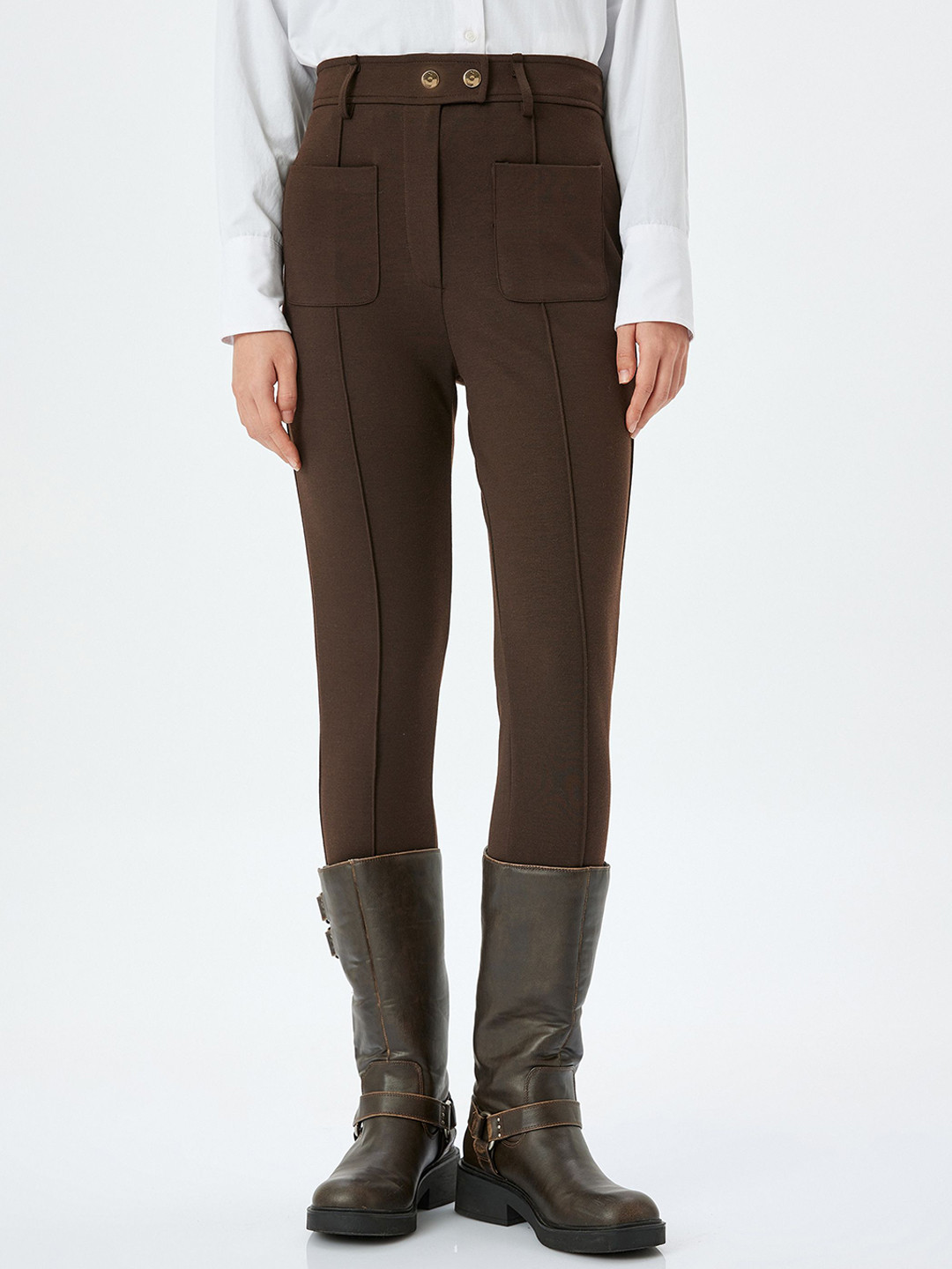 

Koton Women High-Rise Slim Fit Trouser, Brown