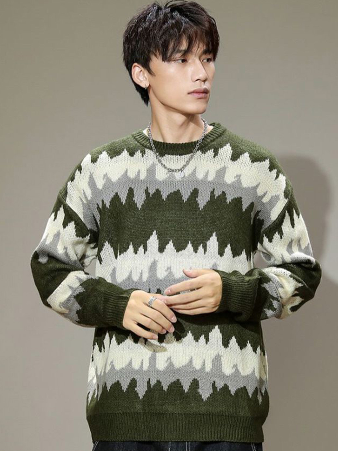

HERE&NOW Men Printed Pullover Sweaters, Green