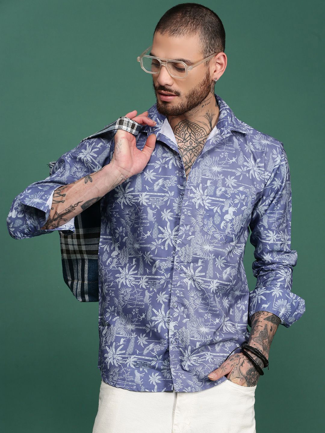 

Sangria Printed Shirt Collar Casual Shirt, Blue