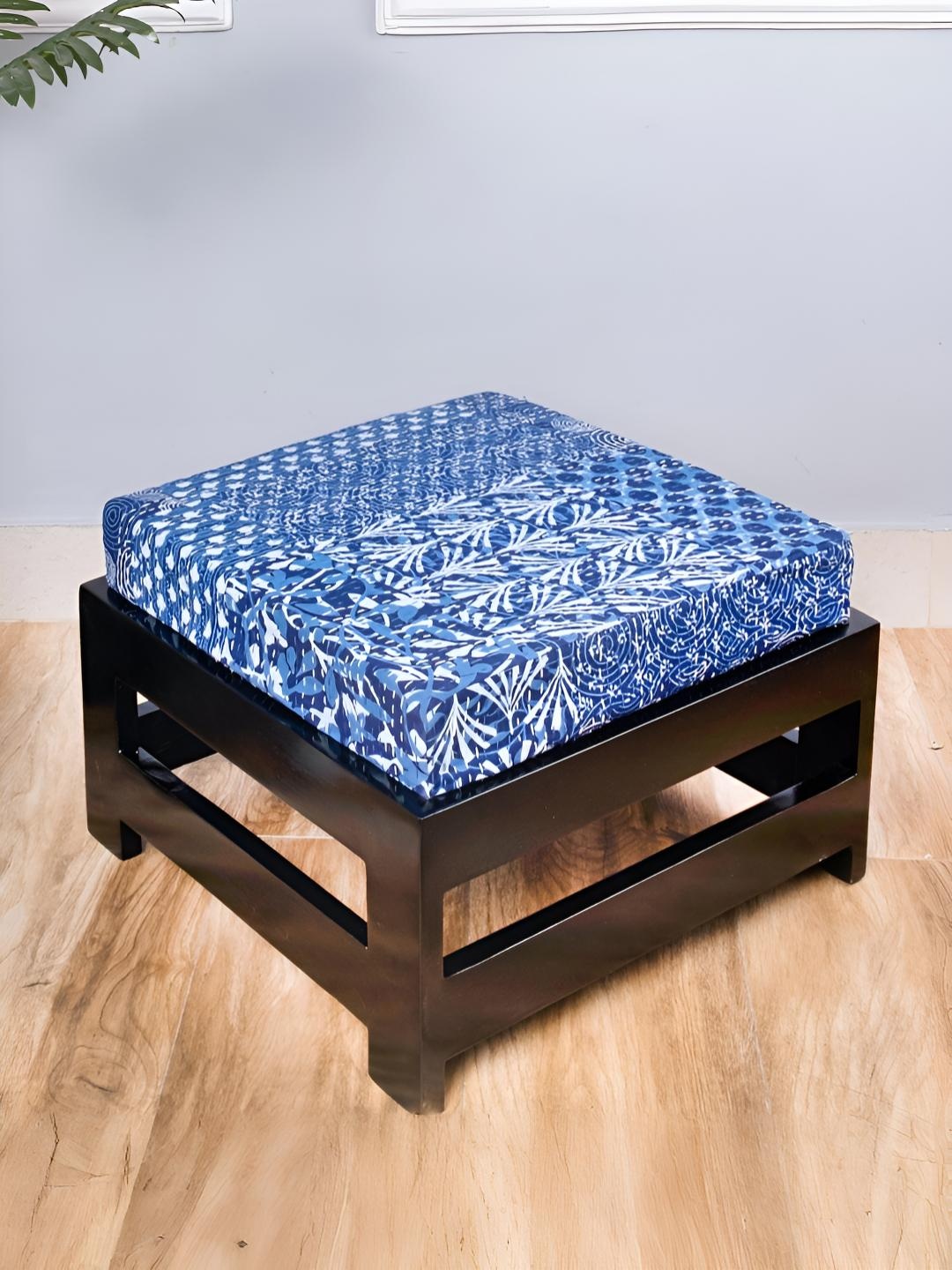 

Ikiriya Sheesham Wood Indigo Patchwork Kantha Cushioned Foot Stool, Blue