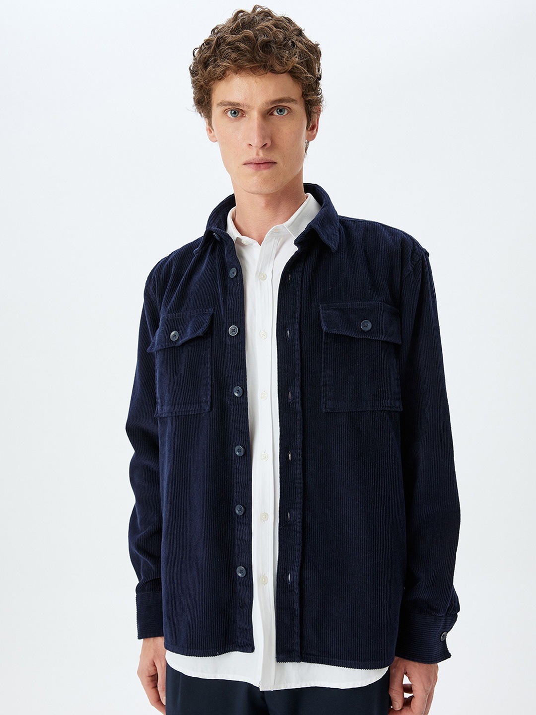 

Koton Men Tailored Jacket with Patchwork, Navy blue