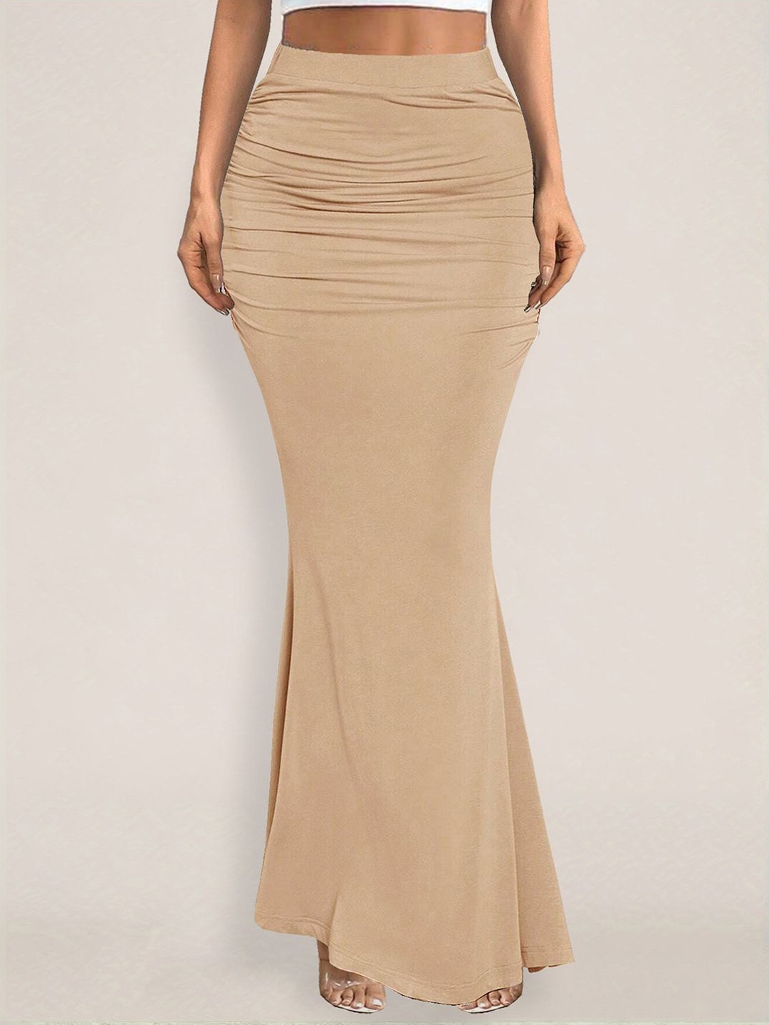 

StyleCast Women Ruched Fitted Mermaid Maxi Skirt, Beige