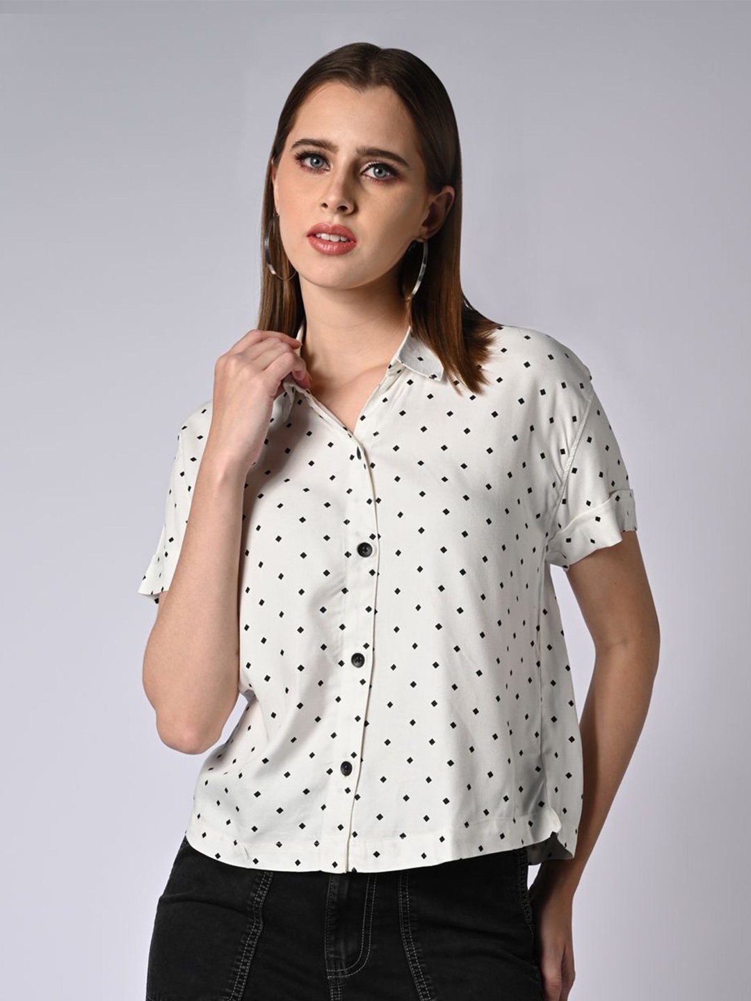 

Kraus Jeans Women Slim Fit Opaque Printed Casual Shirt, Black