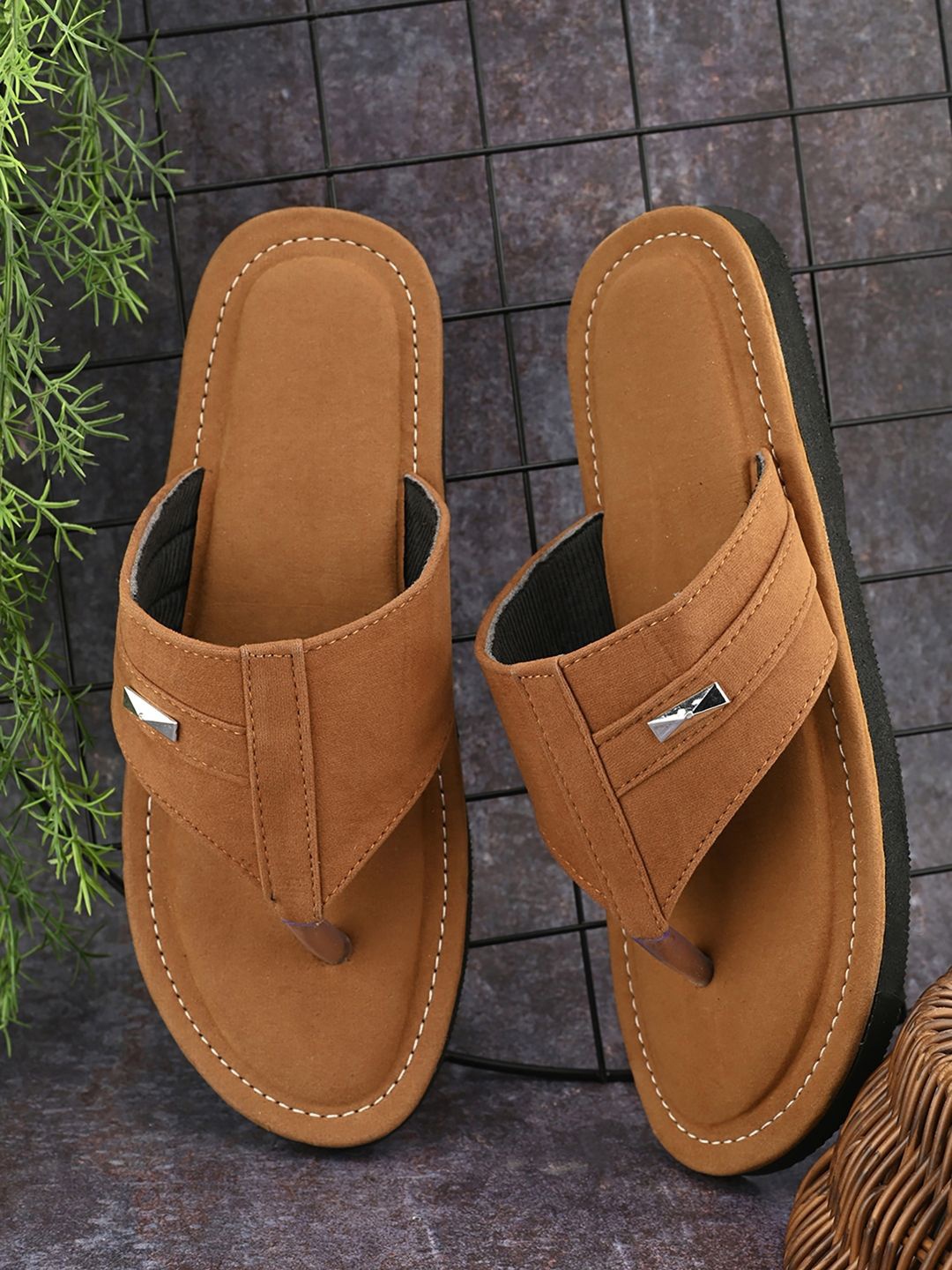 

Apratim Men T-Strap Flats, Tan