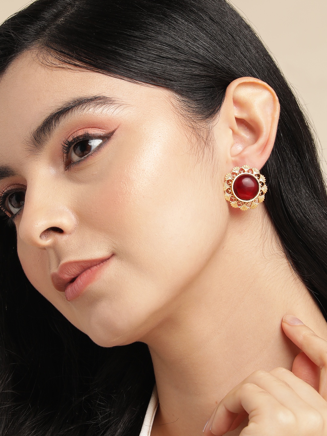 

Anouk Gold-Plated Beaded Circular Stud Earrings, Maroon