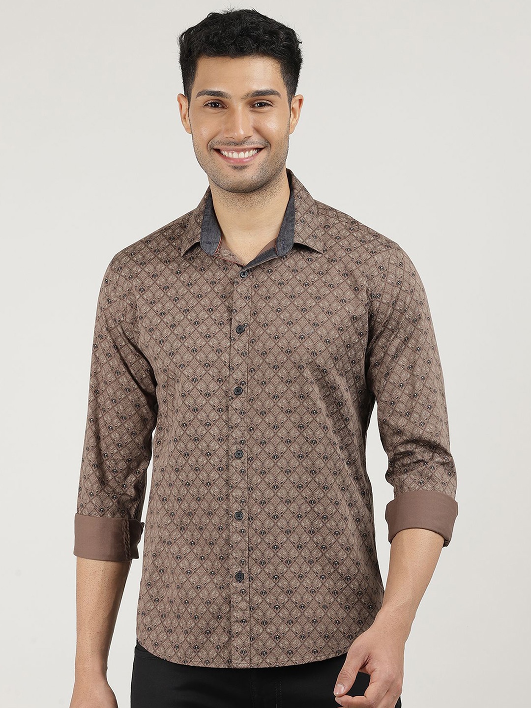 

DRAGON HILL Men Classic Slim Fit Floral Opaque Printed Casual Shirt, Brown