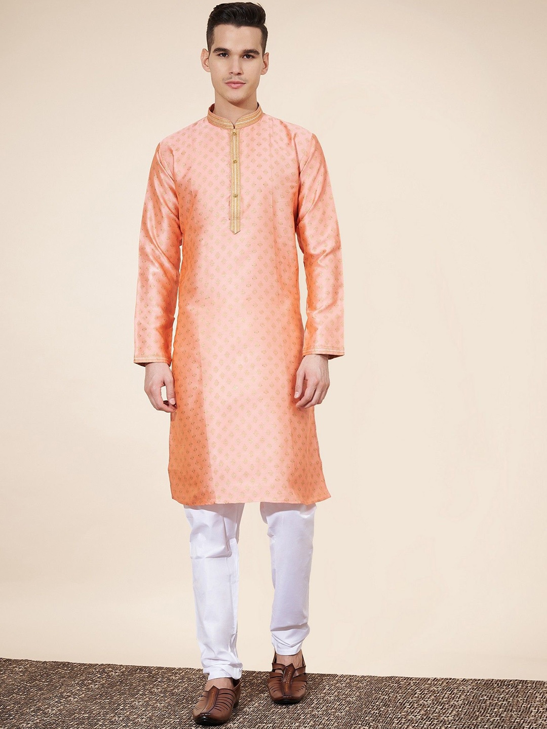 

OUTLUK Men Printed Regular Kurta with Pyjamas, Peach