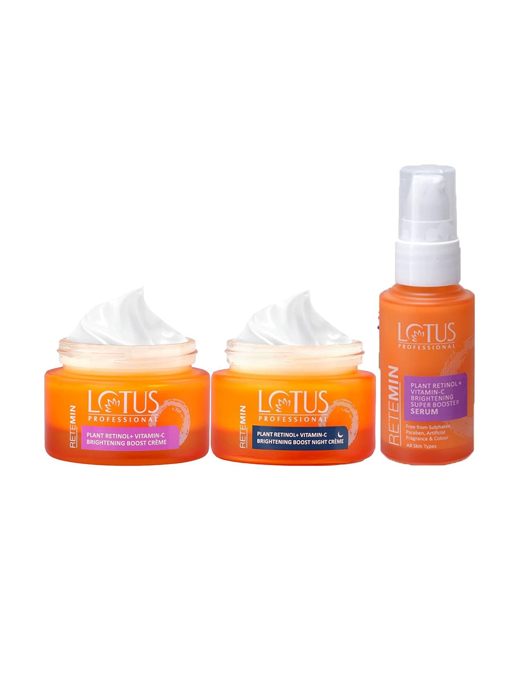 

Lotus Professional Set Of 3 Retemin Plant Retinol Day Cream , Night Cream & Face Serum, Orange
