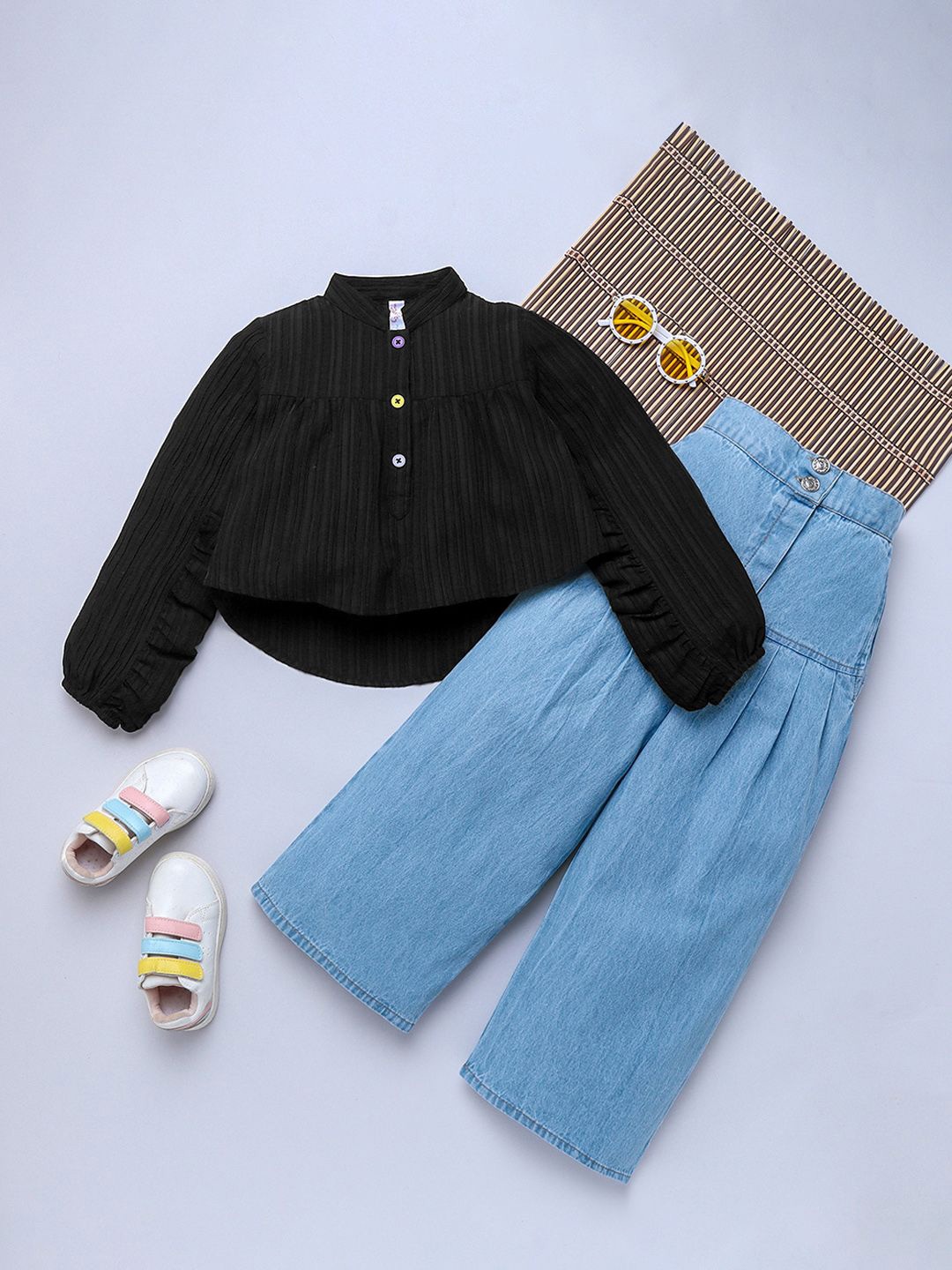 

Naughty Ninos Girls Top with Denim Flared Jeans, Black