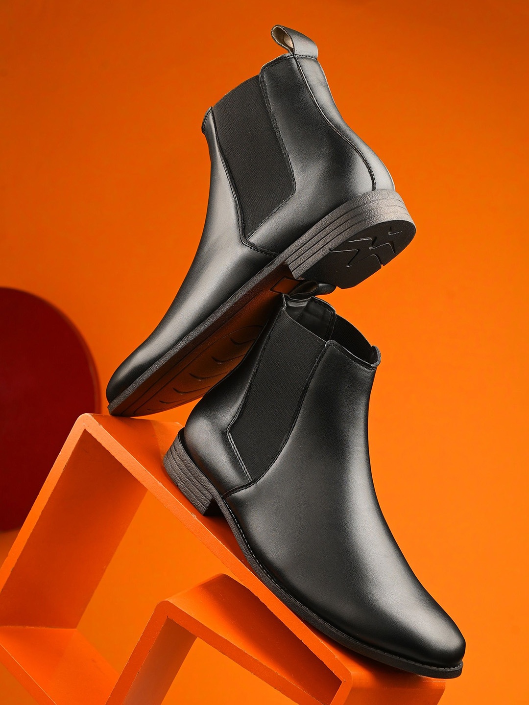 

EL PASO Men Dark Black Faux Leather Casual Chelsea Boots