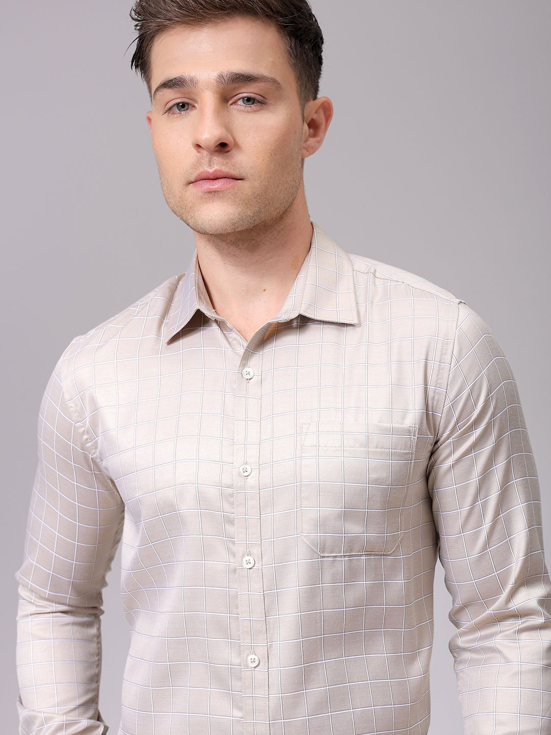 

The Indian Garage Co. X Luxe Men Slim Fit Multi Stripes Opaque Striped Formal Shirt, Beige