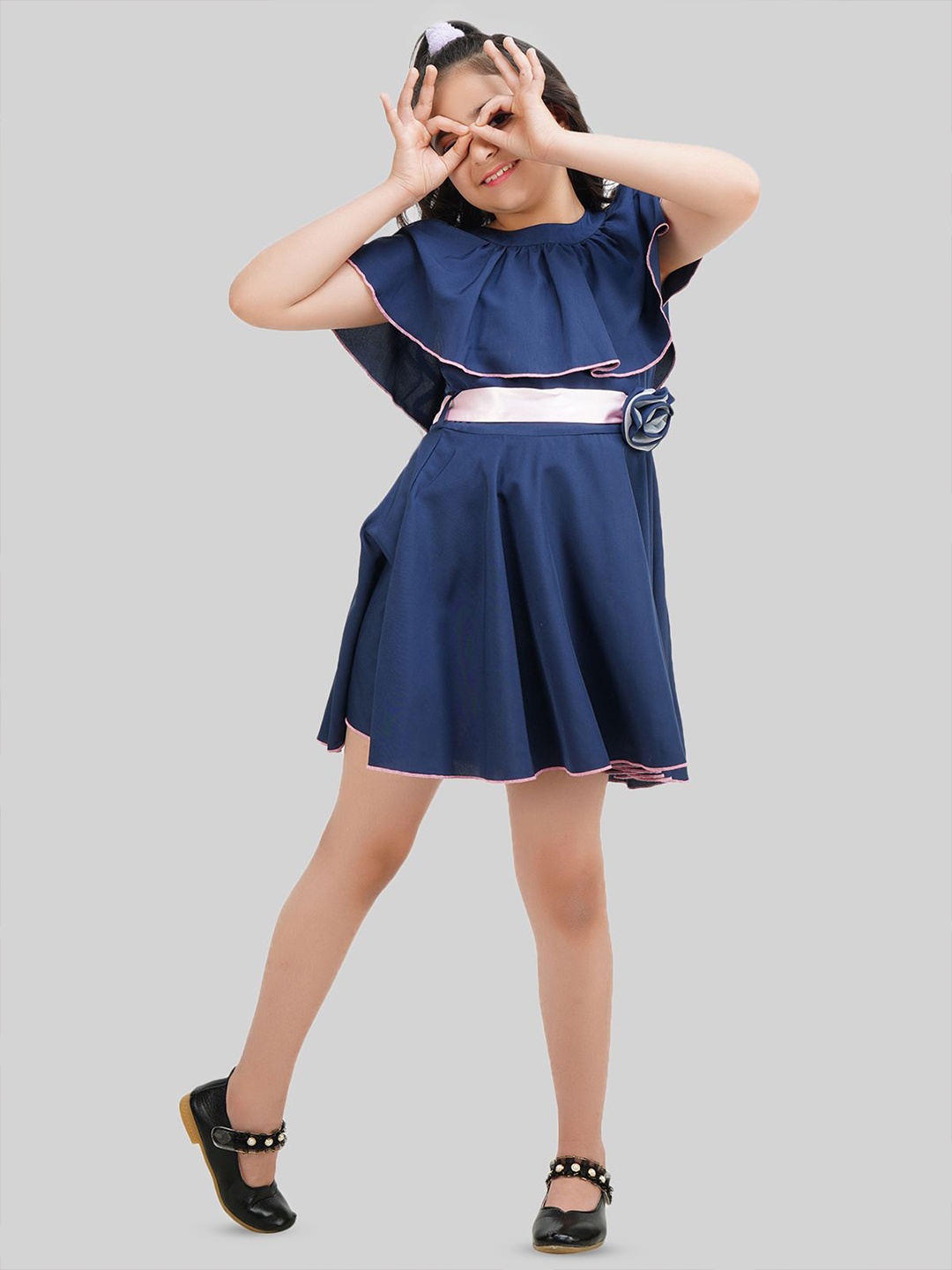 

BEING NAUGHTY Girls Round Neck Fit & Flare Dress, Navy blue