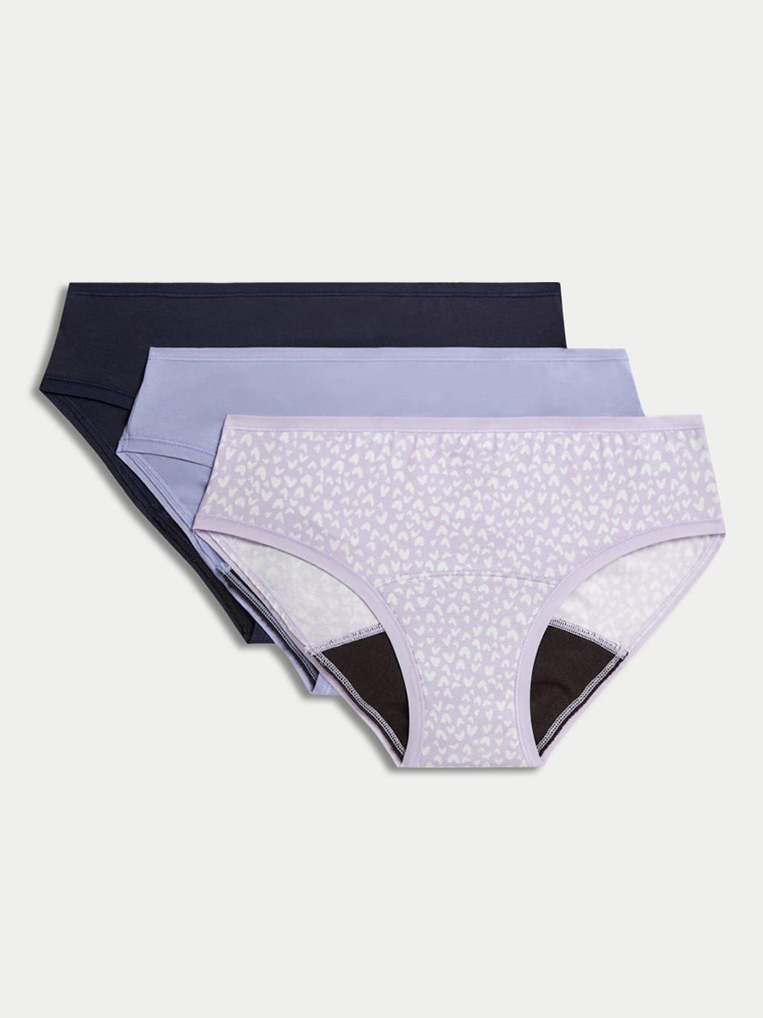 

Marks & Spencer Pack Of 3 Mid-Rise Period Briefs T617765PLILAC MIX, Purple