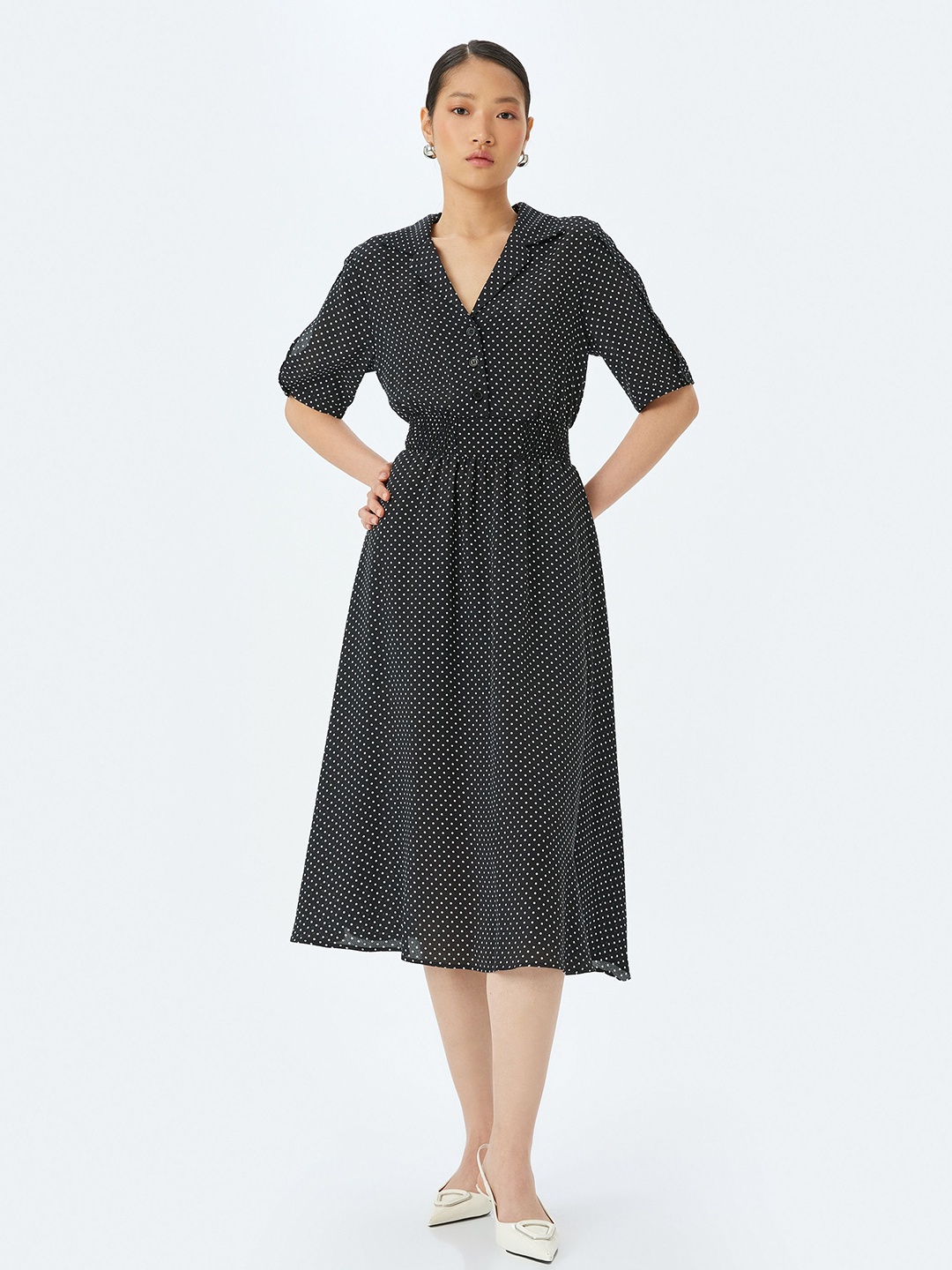 

Koton Polka Dot Printed Fit & Flare Dress, Black