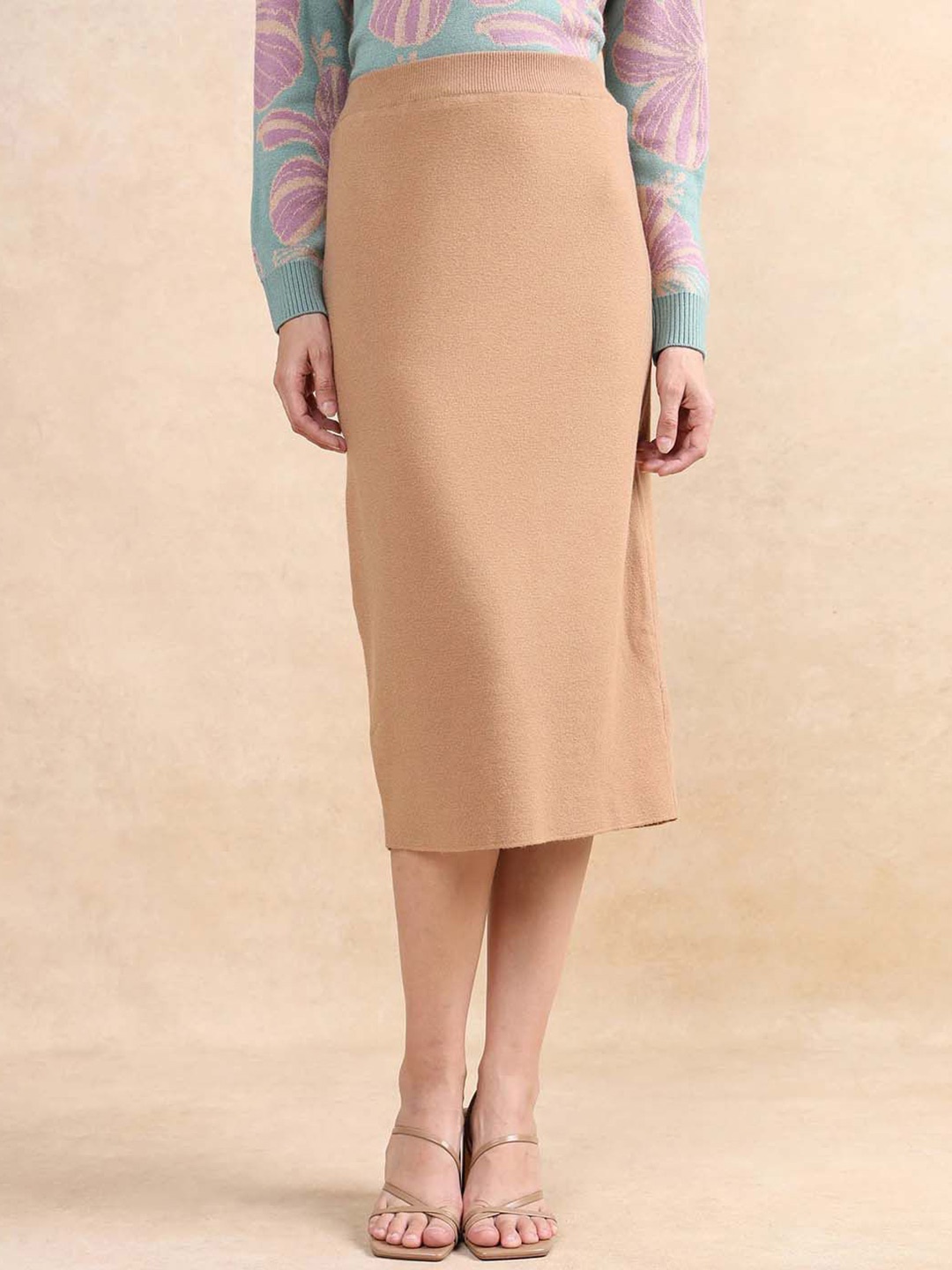 

RAREISM Women Pencil Midi Skirt, Beige