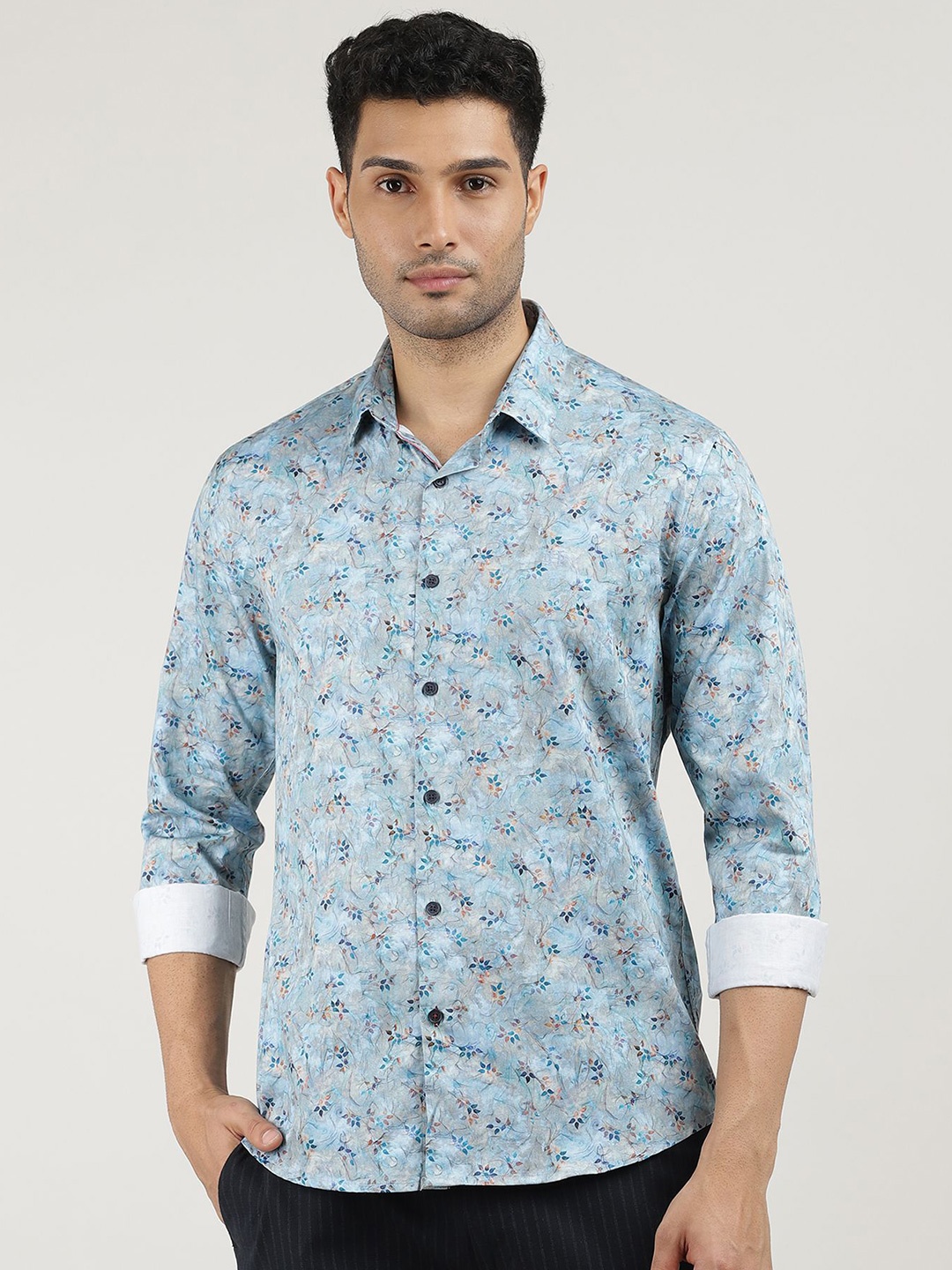 

DRAGON HILL Men Classic Slim Fit Floral Opaque Printed Casual Shirt, Turquoise blue
