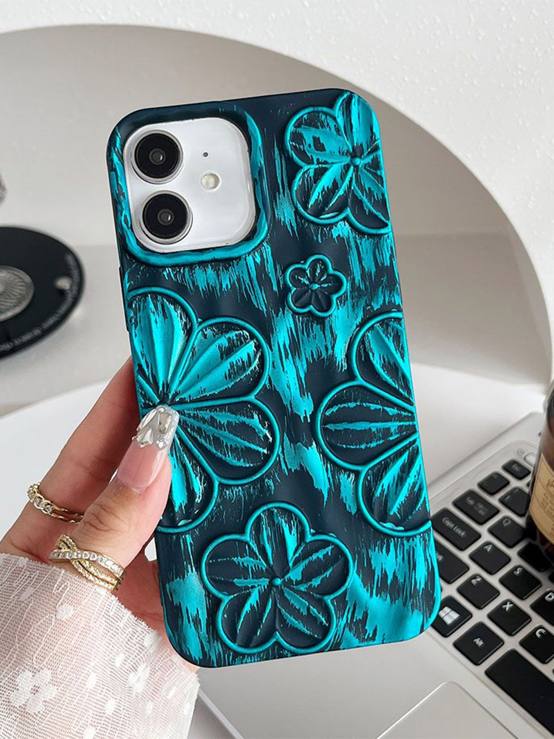 

Luxury Kase Floral Printed iPhone 12 Back Case Mobile Accessories, Blue