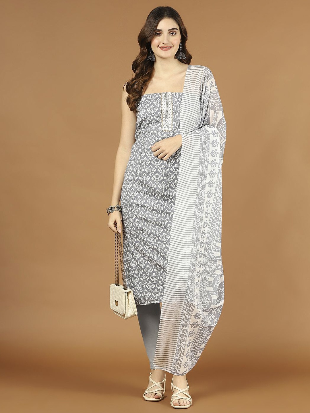 

Meena Bazaar Abstract Printed Cotton Unstitched Dress Material, Grey