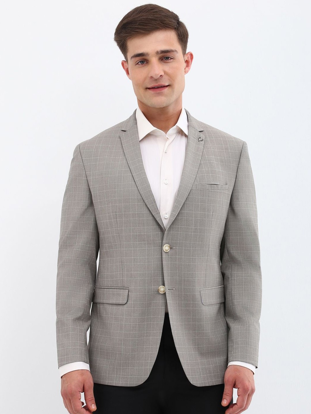 

Allen Solly Checked Slim Fit Single-Breasted Blazer, Grey