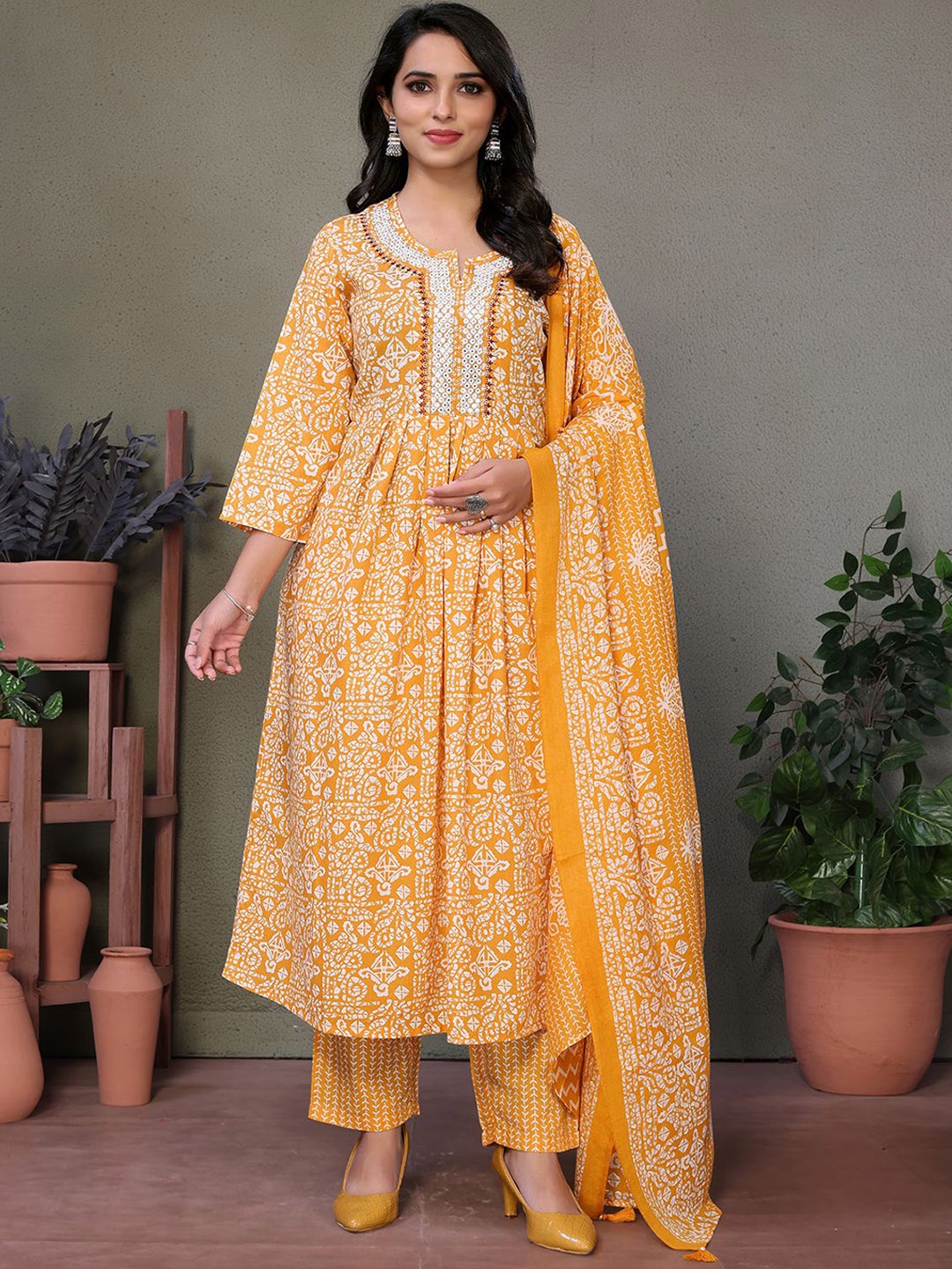 

Rangita Women Ethnic Motifs Embroidered Regular Thread Work Kurta with Salwar & With Dupatta, Yellow