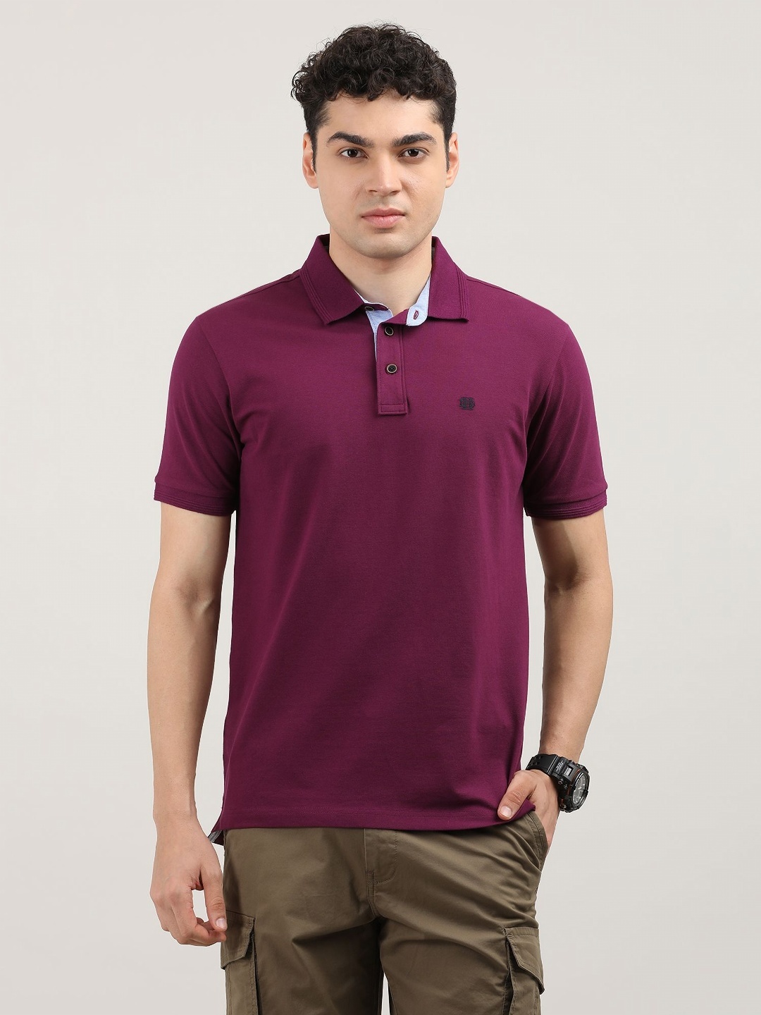 

DRAGON HILL Men Polo Collar Pockets Slim Fit T-shirt, Purple